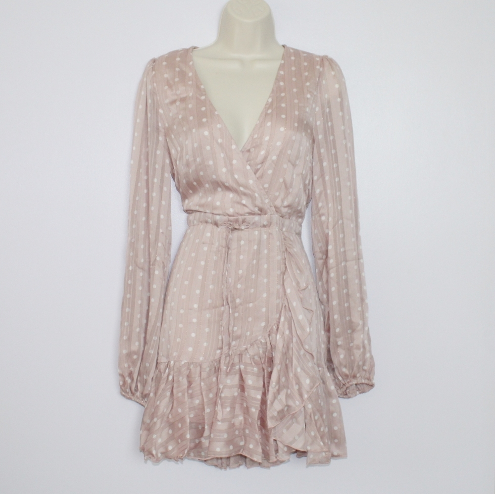 Mauve Polka Dot Long Sleeve Ruffled Mini Dress